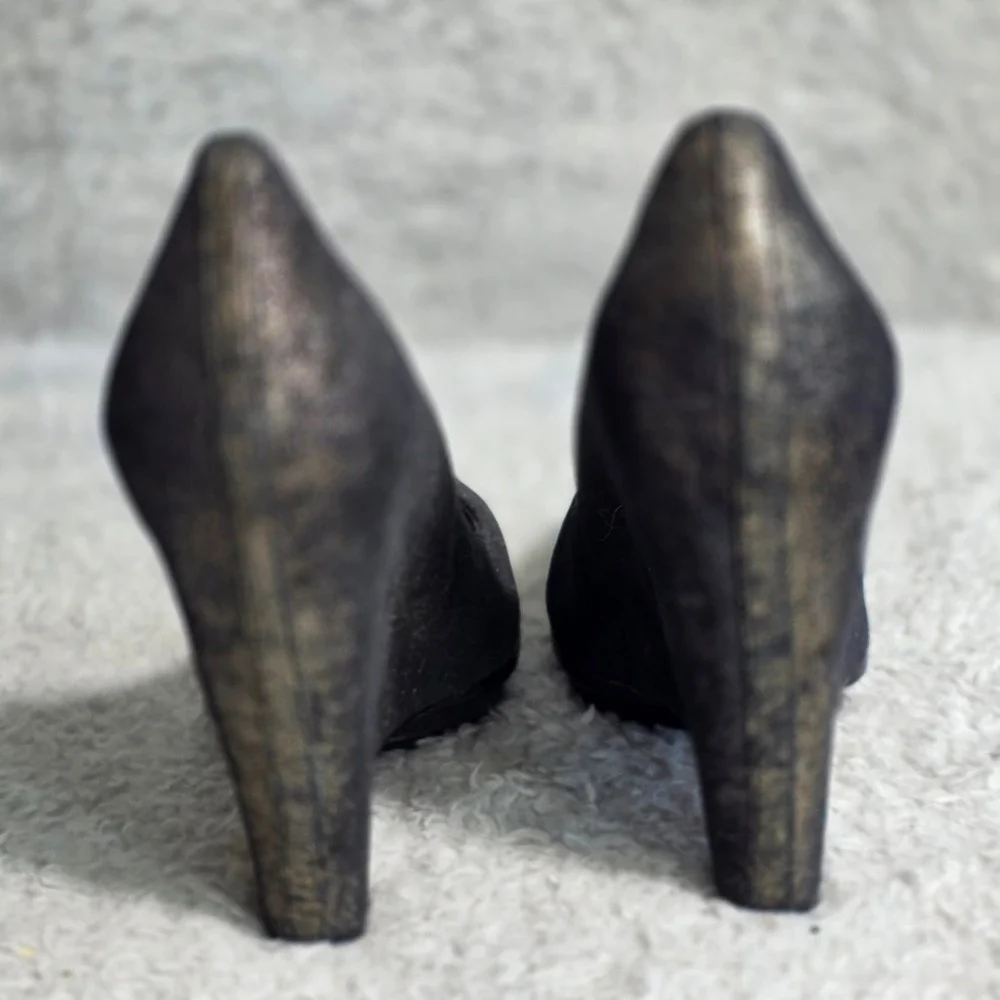 BCBGMAXAZRIA Black Metallic Architectural Platform‎ Wedge Heels Shoes 9 EU 39